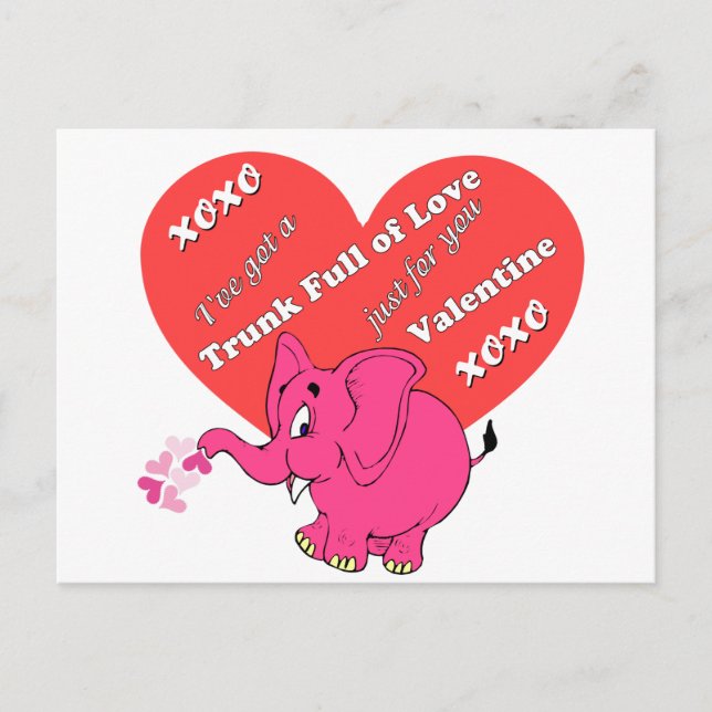 Postal Valentina cutánea con elefante rosa (Anverso)