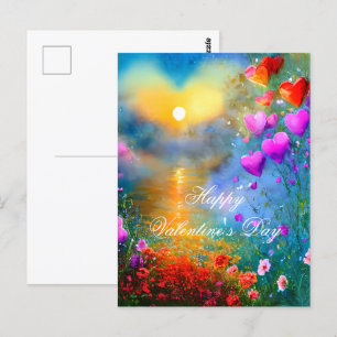 Postal Valentina del corazón del atardecer