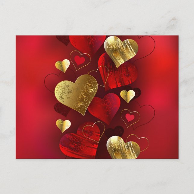 Postal Valentinas doradas y rojas (Anverso)