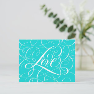 Postal Valentine Caligrafía Amor Corazón Verde azulado Aq