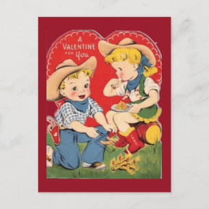 Postal Valentine de Vintage Cowboy y Cowgirl de los años 