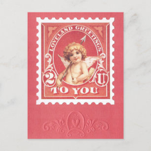 Postal Valentine Greetings Cupid Red Stamp 