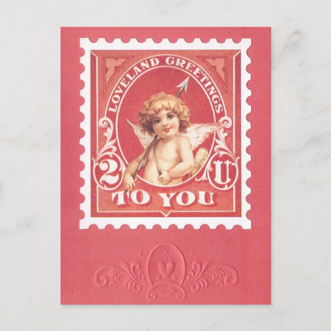 Postal Valentine Greetings Cupid Red Stamp (Anverso)