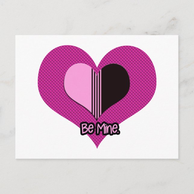 Postal Valentine Heart Pink and Black Be Mine (Anverso)
