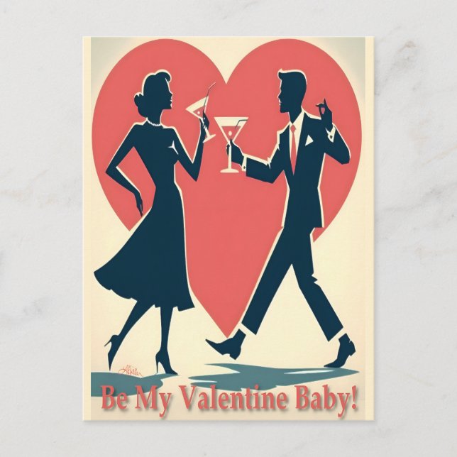 Postal Valentine Hip Martini Pareja de baile de mediados  (Anverso)