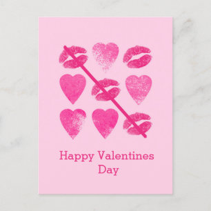 Postal Valentine Juego rosa con labios y corazones Postca
