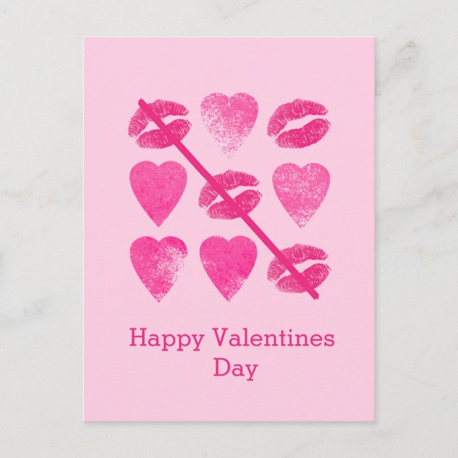 Postal Valentine Juego rosa con labios y corazones Postca (Anverso)