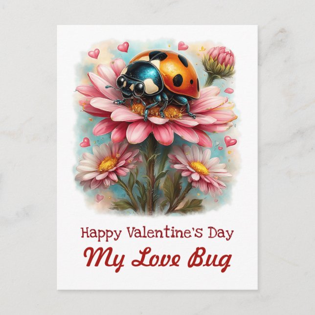 Postal  Valentine Love Bug on Blossoms Rose (Anverso)
