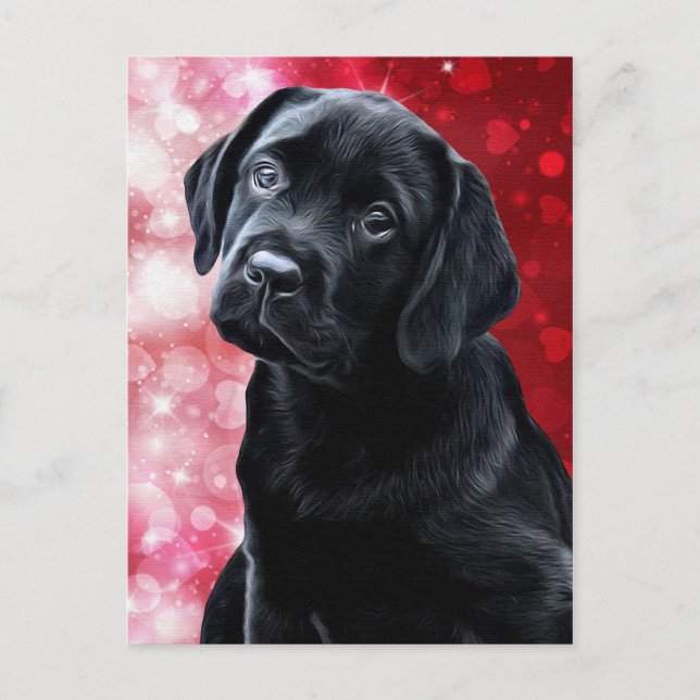 Postal Valentine Puppy - Labrador Negro - Cachorro de lab (Anverso)