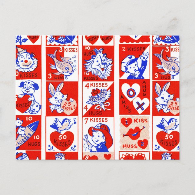 Postal Valentine Retro Love Hugs Cute Pattern (Anverso)