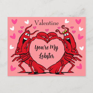 Postal Valentine You're My Lobster Cute Heart Pink Red