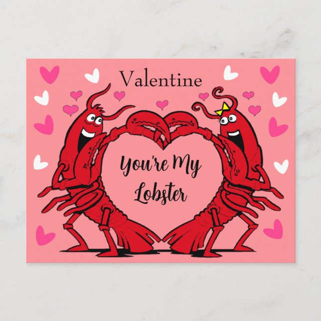 Postal Valentine You're My Lobster Cute Heart Pink Red (Anverso)