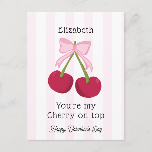 Postal Valentine's Day Cherry on Top Coquette Stripes (Anverso)