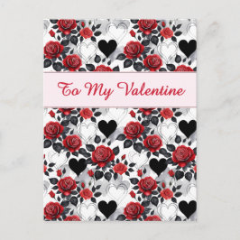 Postal Valentine's Day Patterned Roses and Hearts