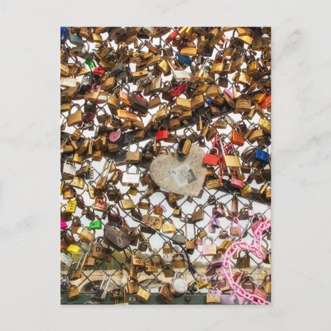 Postal Valla con candados de la fotografía de amor (Anverso)