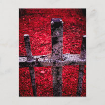 Valla de metal oxidado sobre fondo rojo vibrante