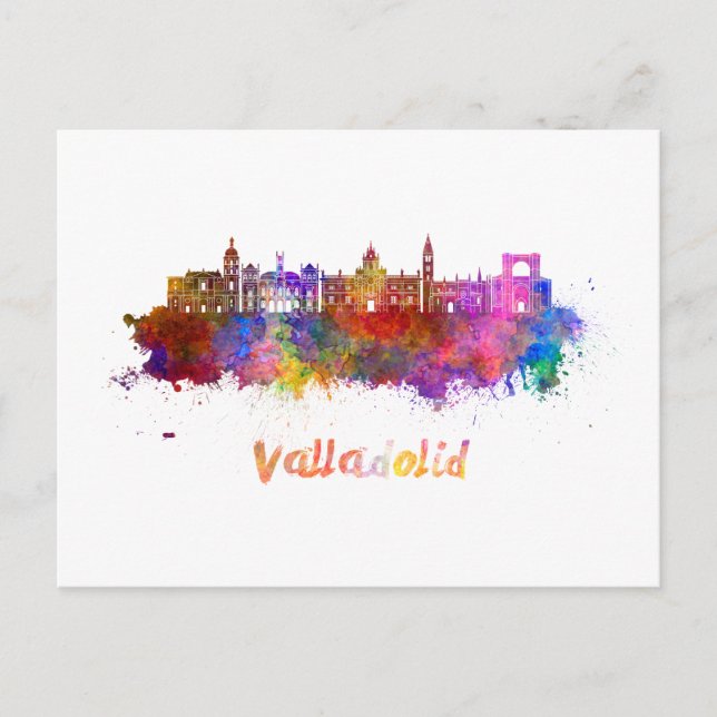Postal Valladolid skyline in watercolor (Anverso)