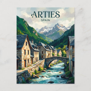 Postal Valle de Arán - Pueblo de Arties España