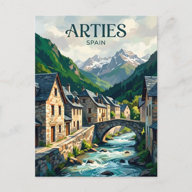 Postal Valle de Arán - Pueblo de Arties España (Anverso)