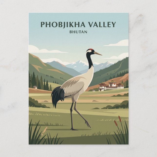 Postal Valle de Phobjikha Bután (Anverso)
