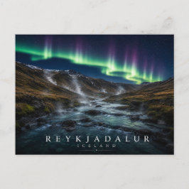 Postal Valle de Reykjadalur Río Caliente Aurora