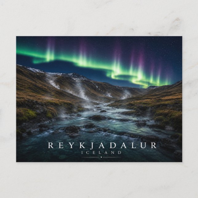 Postal Valle de Reykjadalur Río Caliente Aurora (Anverso)