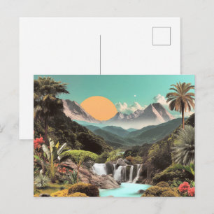 Postal Valle Tropical Surrealista con Cascadas