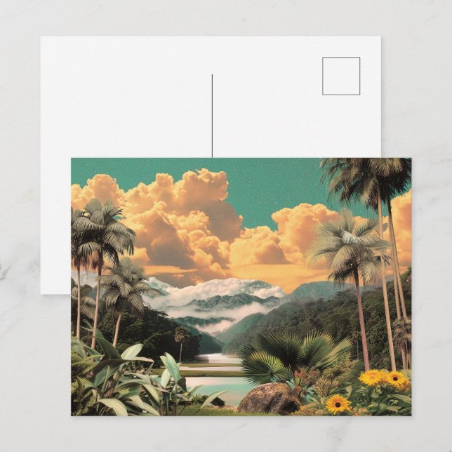 Postal Valle Tropical Surrealista Con Palmeras (Anverso / Reverso)