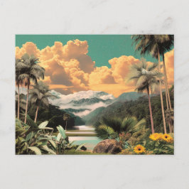Postal Valle Tropical Surrealista Con Palmeras