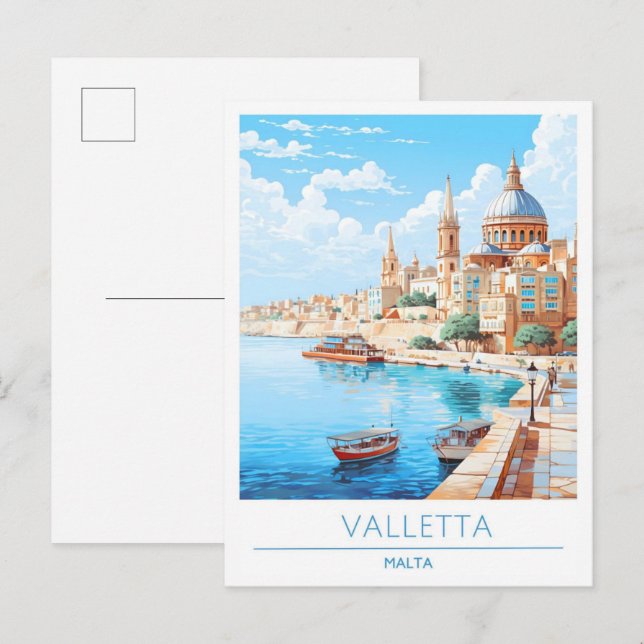 Postal Valletta Malta Viajes de arte (Anverso / Reverso)