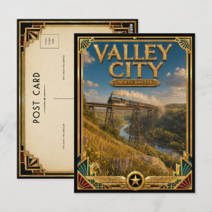 Postal Valley City Dakota del Norte Arte Deco Vintage Dor