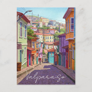 Postal Valparaiso Chile Postcard Watercolor
