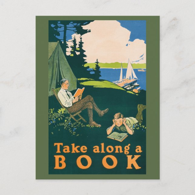 Postal Vamos a acampar y leer un libro (Anverso)