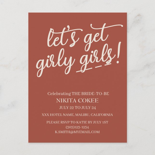 Postal Vamos a conseguir Girly Terracotta Bachelorette We (Anverso)