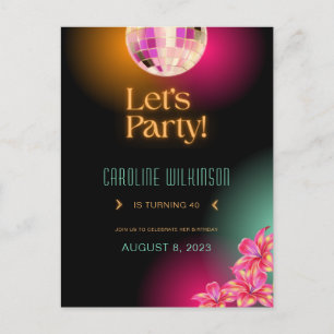 Postal Vamos a Festejar Cumpleaños 40 Negro Naranja Neon