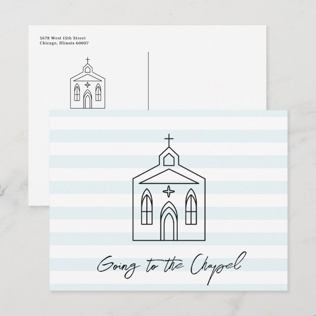 Postal Vamos a la Capilla Boda Azul Salva la Fecha (Anverso / Reverso)
