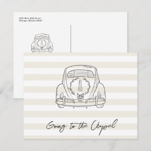 Postal Vamos a la capilla de boda coche salvar la fecha