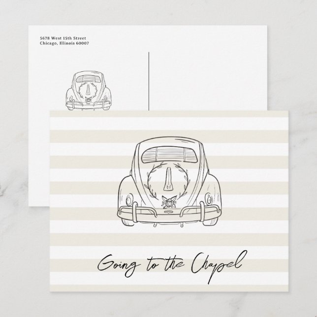 Postal Vamos a la capilla de boda coche salvar la fecha (Anverso / Reverso)