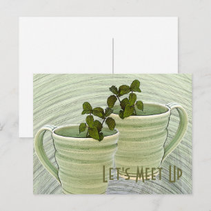 Postal Vamos a reunirnos Tazas verdes de menta Ramas de m