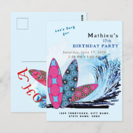 Postal Vamos a surfear tabla de surf fiesta de cumpleaños