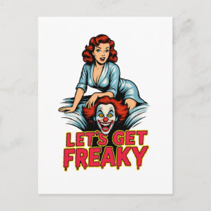 Postal Vamos a Volvernos Locos – Pin-Up Retro & Payaso Es