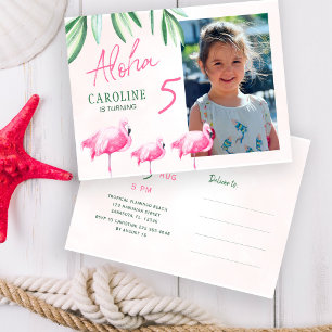 Postal Vamos flamingle aloha tropical FOTO fiesta de cump