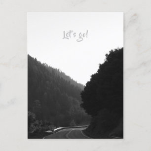Postal "¡Vamos!" Mountain Road Trip Adventure B&W Poste