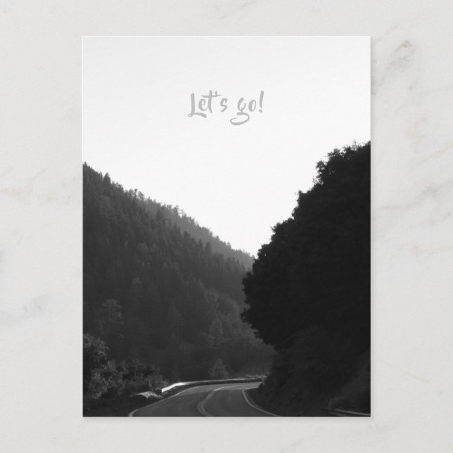 Postal "¡Vamos!" Mountain Road Trip Adventure B&W Poste (Anverso)