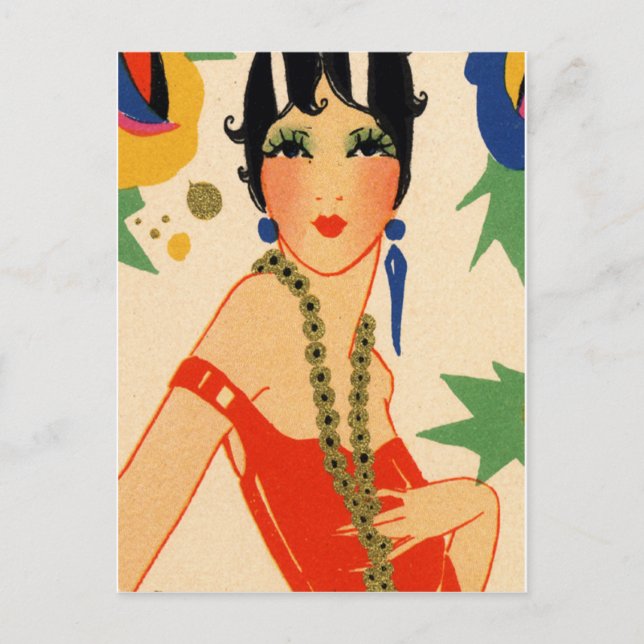 Postal Vamp Art Deco, Flapper de los años 20 (Anverso)