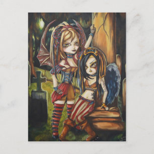 Postal Vampiro Ángel oscuro Gothic Graveyard Art Postcard