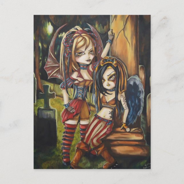 Postal Vampiro Ángel oscuro Gothic Graveyard Art Postcard (Anverso)