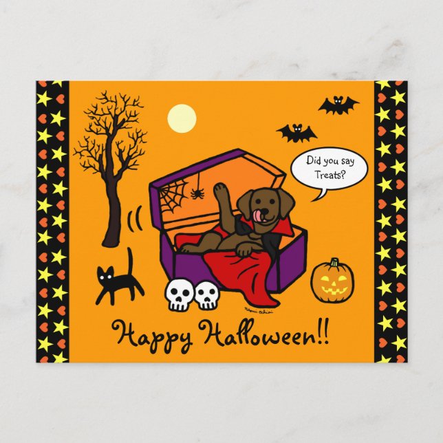 Postal Vampiro de Halloween Chocolate Lab (Anverso)