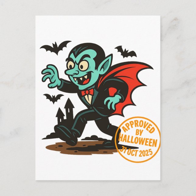 Postal Vampiro dracula personalizado - Aprobado en Hallow (Anverso)