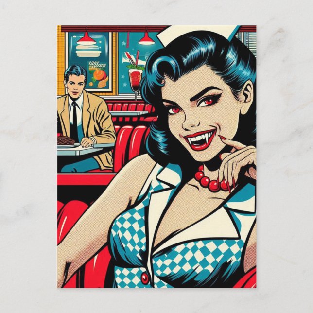 Postal Vampiro en la cena retro (Anverso)